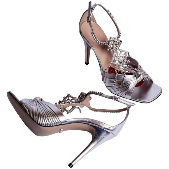 Gucci Shoes - Silver Crawford Womens Heels Leather Sandals Size
